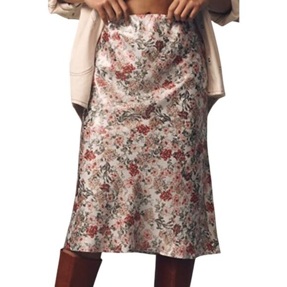 NWTs Anthropologie WAYF Shimmer Bias-Cut Floral Slip Midi Skirt (M) - Picture 2 of 14